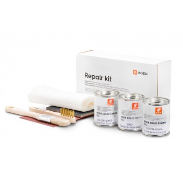 BOEN Repair kit for Oak (white) For the partial repair of natural oiled surfaces. Content: Repair instruction, abrasive paper P 150, abrasive web P 360, 0,125 l BOEN Live Natural Oil, paint brush, cleaning cloths.