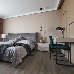 Apartment interior. Hardwood Flooring Boen Graphite Oak