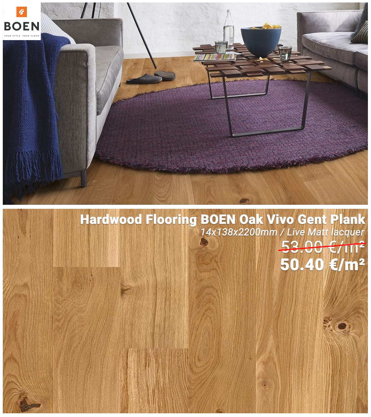 Boen Gent – 1-strip hardwood flooring from 50,4 €/m² in stosk