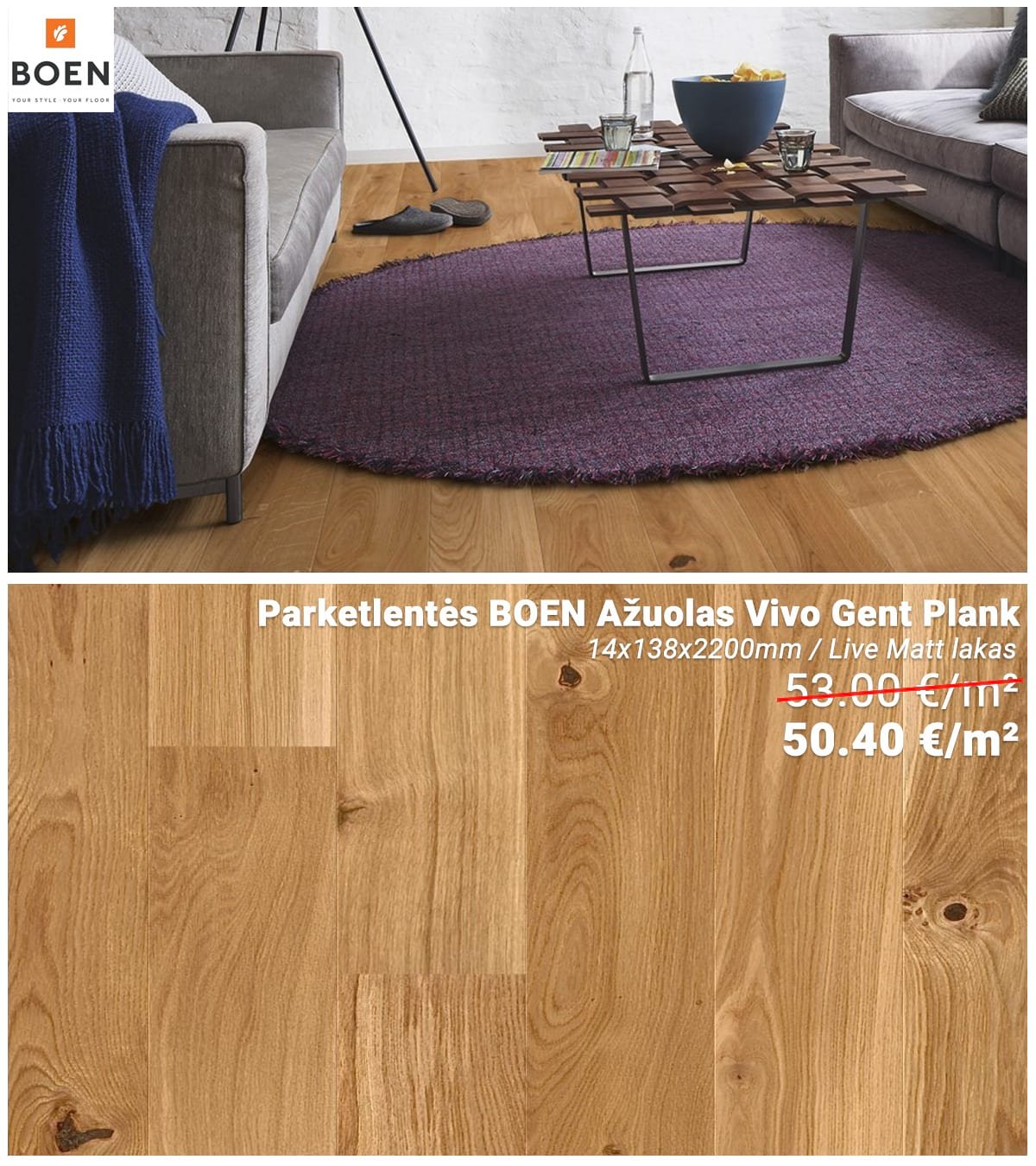 Parketlentės BOEN ąžuolas Gent Plank
