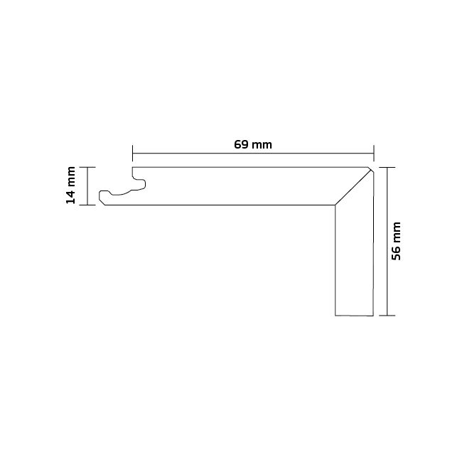 Laiptų briauna 14 mm parketui, 5G Click/edging Ąžuolas, Live Matt lakas, beveled Each Box/Carton contains 4.4Lm Design B, 2200 x 69/56 x 14mm