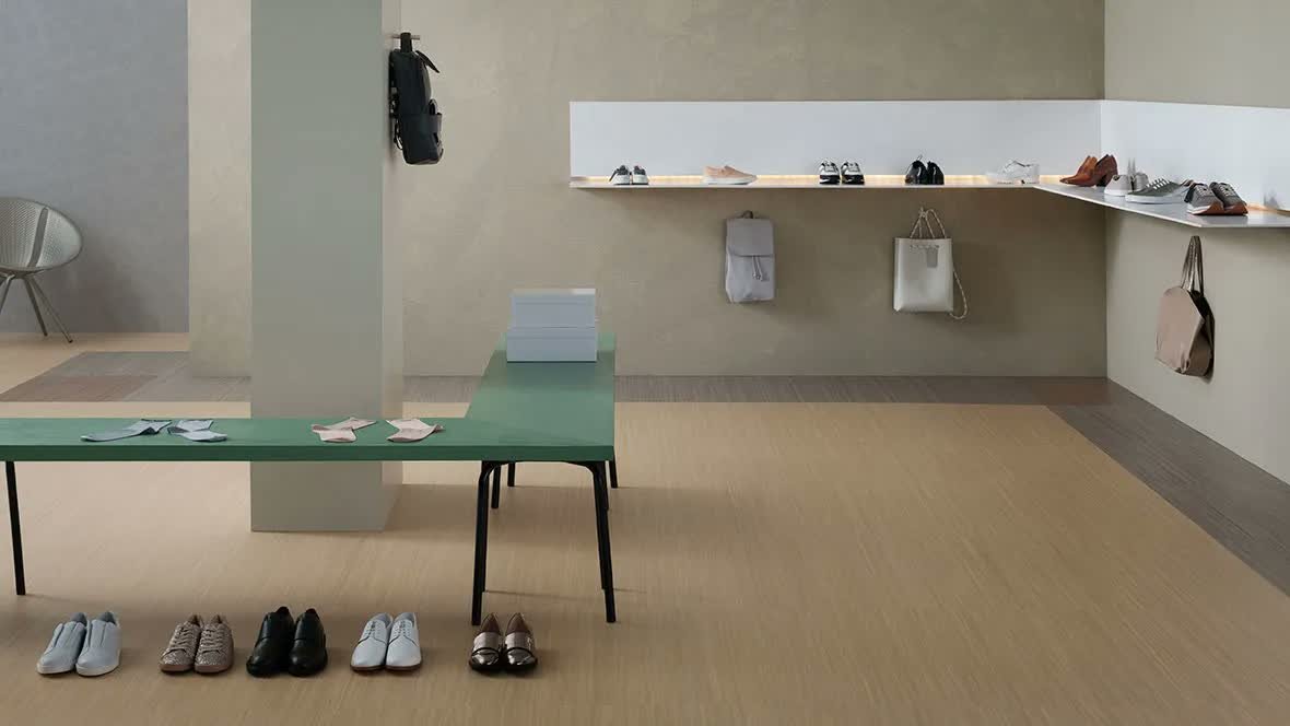 Marmoleum Click 90 × 30 cm panels in an interior